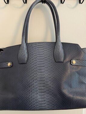 Henri Bendel Navy Python Embossed Leather Tote